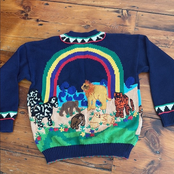 ISKNITCUTE! Is Knit Cute Vintage Noah's Ark Sweater hand-knit size 3 - Picture 6 of 7